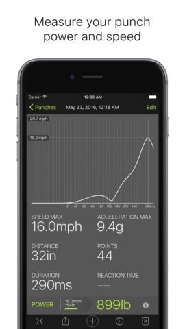 Удары — измерение силы и скорости для iOS — скриншот 1
