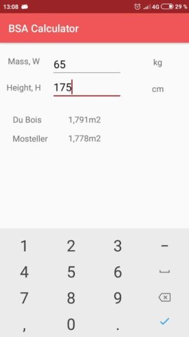 Площадь поверхности тела (ППТ для Android — скриншот 3