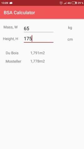 Площадь поверхности тела (ППТ для Android — скриншот 4