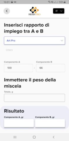 Resin Calculator для Android — скриншот 2