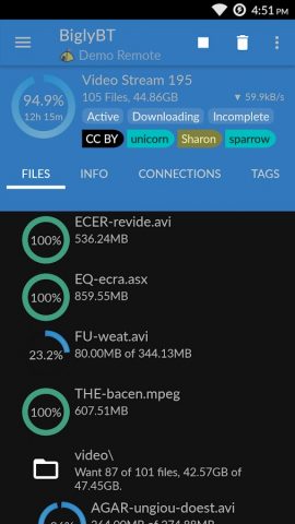 BiglyBT, торрент-клиент для Android — скриншот 2