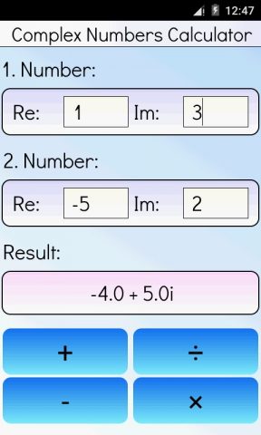 Комплексные числа калькулятор для Android — скриншот 2