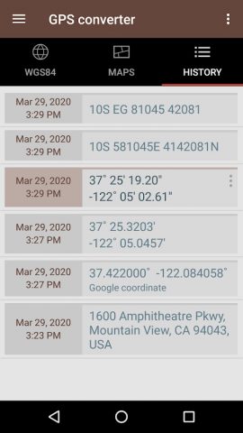 Конвертер GPS для Android — скриншот 3