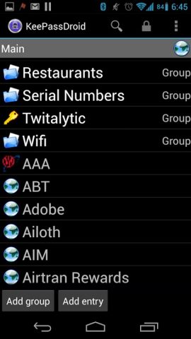 KeePassDroid для Android — скриншот 2