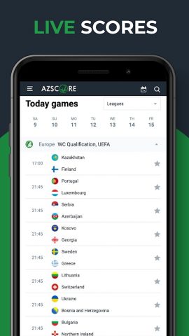 AZScore: Sport live scores для Android — скриншот 1