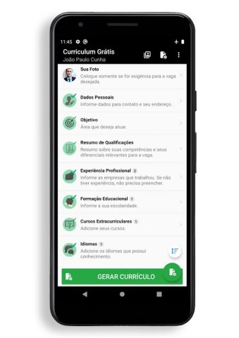 Curriculum Profissional для Android — скриншот 1