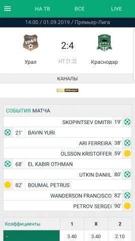 Футбол по ТВ & Livescore для Android — скриншот 3
