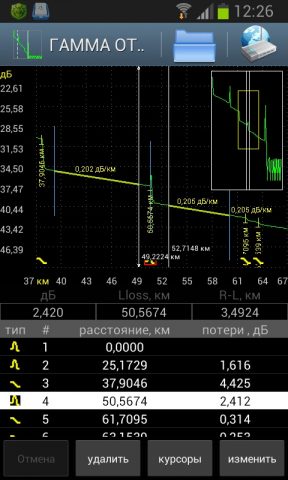 ГАММА OTDR для Android — скриншот 3