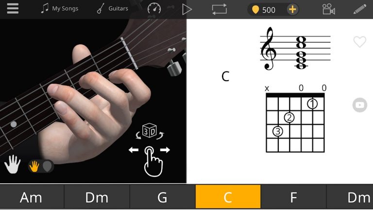 Guitar 3D — основные аккорды для Android — скриншот 1