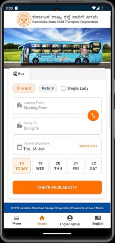 KSRTC AWATAR Booking App для Android — скриншот 1