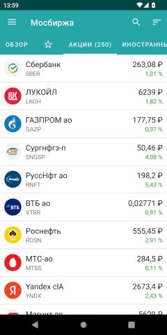 Мосбиржа.Сводка для Android — скриншот 1