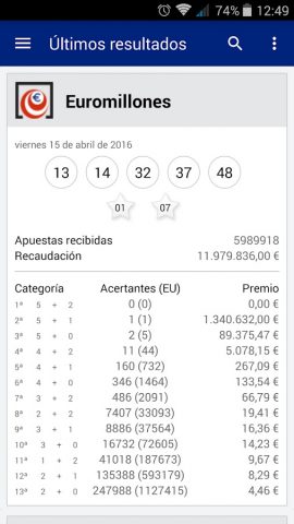 Resultados Loterías y Apuestas для Android — скриншот 1