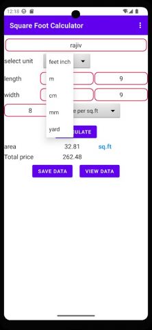 Square Foot Calculator для Android — скриншот 3