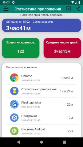 Статистика приложения для Android — скриншот 1