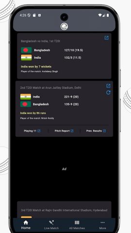 Indian T20 Live Cricket Score для Android — скриншот 1