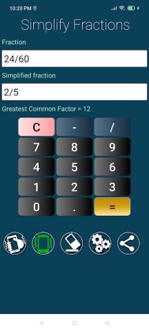 Упрощение фракций для Android — скриншот 2