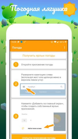 Ярлык погодной лягушки для Android — скриншот 1