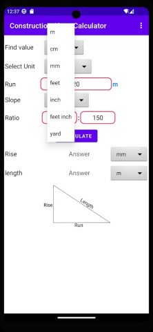 construction slope calculator для Android — скриншот 5
