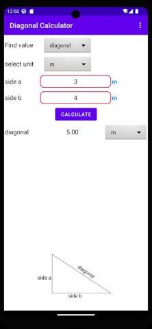 diagonal calculator для Android — скриншот 1