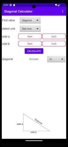 diagonal calculator для Android — скриншот 2