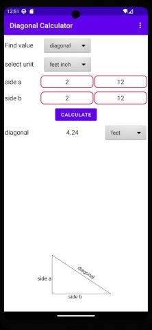 diagonal calculator для Android — скриншот 3