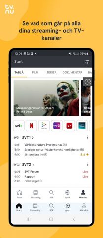 tv.nu — streaming & TV для Android — скриншот 1