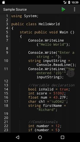 C# Programming Compiler для Android — скриншот 1