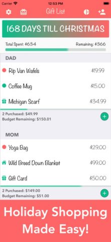 Christmas Gift List Tracker для iOS — скриншот 1