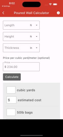 Concrete Calculator Plus для iOS — скриншот 4