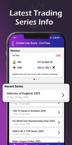 Cricket Live Score : CricTime для Android — скриншот 2