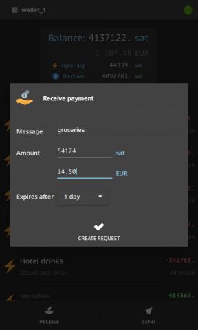 Electrum Bitcoin Wallet для Android — скриншот 3