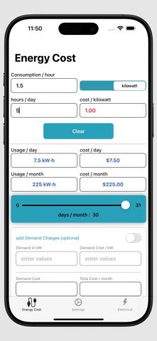 Energy Cost Calculator для iOS — скриншот 2