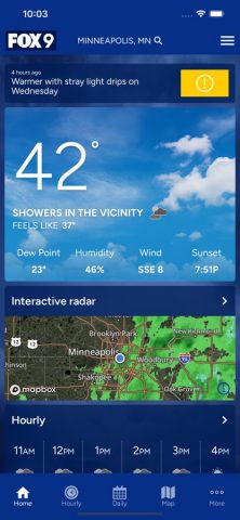 FOX 9 Weather – Radar & Alerts для iOS — скриншот 1