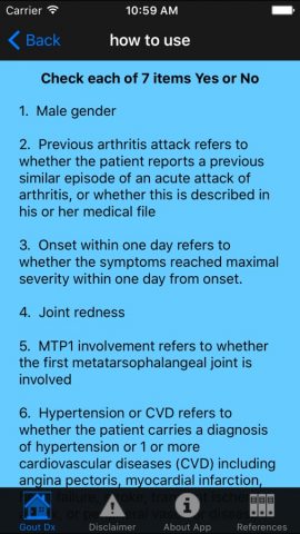 Gout Diagnosis для iOS — скриншот 4