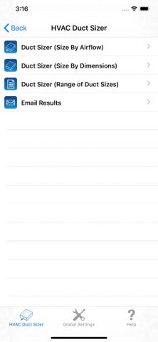 HVAC Duct Sizer для iOS — скриншот 1