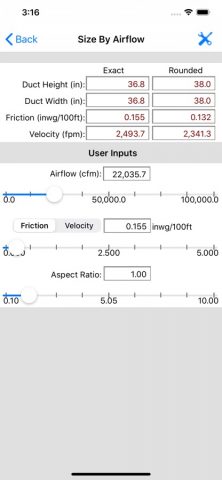 HVAC Duct Sizer для iOS — скриншот 4