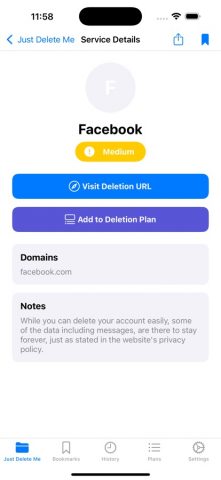 Just Delete Me для iOS — скриншот 3