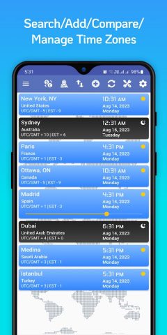 Конвертер часовых поясов для Android — скриншот 1