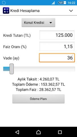 Kredi Hesaplama для Android — скриншот 1