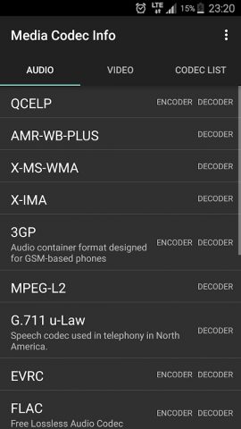 Media Codec Info для Android — скриншот 1