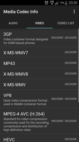 Media Codec Info для Android — скриншот 2
