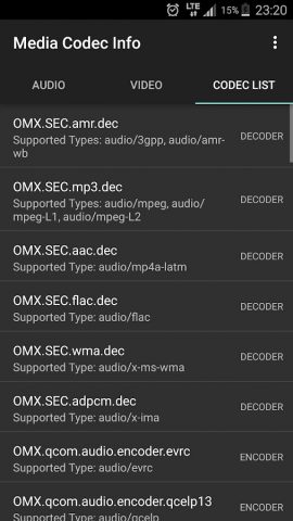 Media Codec Info для Android — скриншот 3