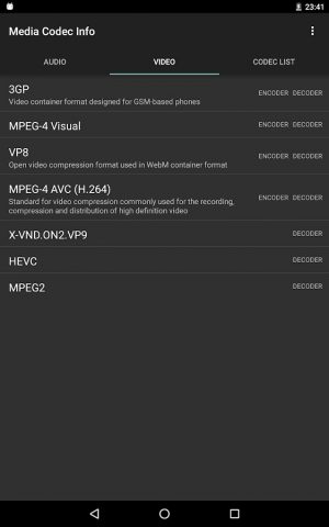 Media Codec Info для Android — скриншот 5
