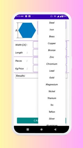 Metal Weight Calculator-Steel для Android — скриншот 1