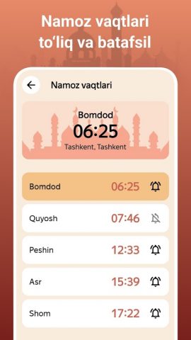 Namoz Vaqtlari Bugun 2026 для Android — скриншот 3