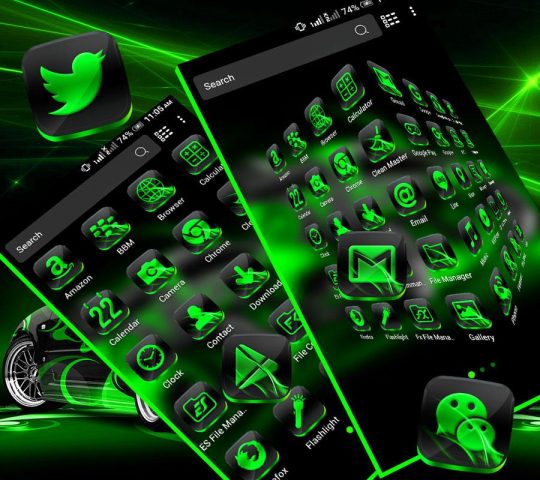 Neon Green Car Launcher Theme для Android — скриншот 1
