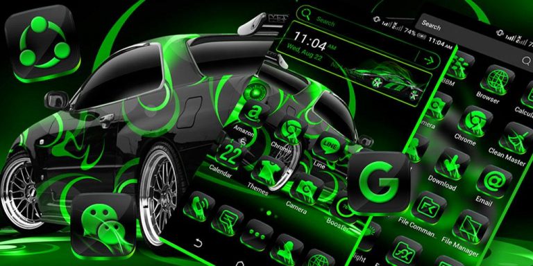 Neon Green Car Launcher Theme для Android — скриншот 2