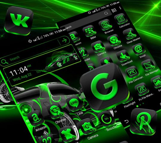Neon Green Car Launcher Theme для Android — скриншот 4