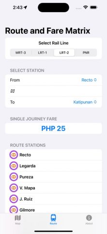 PH Railway Transit — MRT & LRT для iOS — скриншот 4