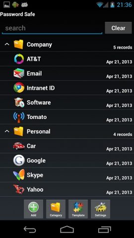 Password Safe для Android — скриншот 1